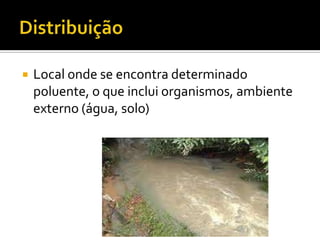 

Local onde se encontra determinado
poluente, o que inclui organismos, ambiente
externo (água, solo)

 