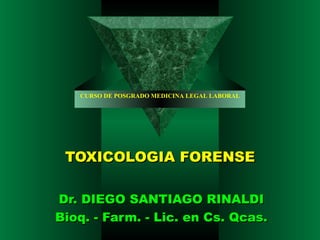 TOXICOLOGIA FORENSE Dr. DIEGO SANTIAGO RINALDI Bioq. - Farm. - Lic. en Cs. Qcas. CURSO DE POSGRADO MEDICINA LEGAL LABORAL 