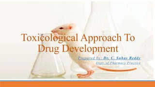 Toxicological Approach To
Drug Development
Prepared by: Dr. C. Suhas Reddy
Dept. of Pharmacy Practice
 