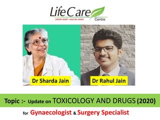 Topic :- Update on TOXICOLOGY AND DRUGS(2020)
Dr Rahul JainDr Sharda Jain
for Gynaecologist & Surgery Specialist
 