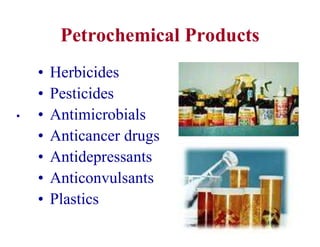 Petrochemical Products
• Herbicides
• Pesticides
• Antimicrobials
• Anticancer drugs
• Antidepressants
• Anticonvulsants
• Plastics
•
•
 