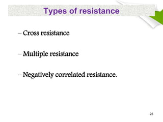 Types of resistance
– Cross resistance
– Multiple resistance
– Negatively correlated resistance.
25
 