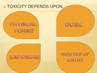 

TOXICITY DEPENDS UPON,

 