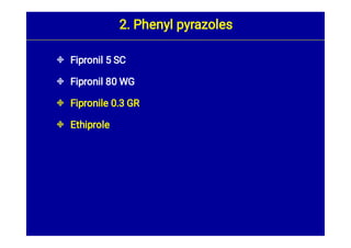 



Fipronil 5 SC
Fipronil 80 WG
Fipronile 0.3 GR
Ethiprole
2. Phenyl pyrazoles
 