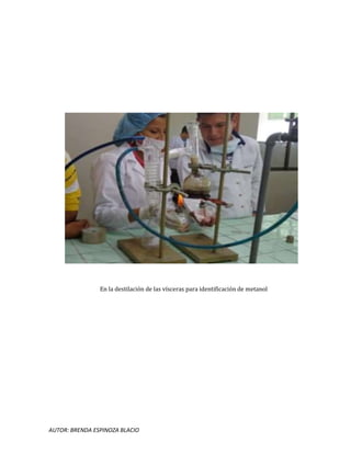 AUTOR: BRENDA ESPINOZA BLACIO
En la destilación de las vísceras para identificación de metanol
 