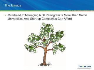 The Basics
» Overhead In Managing A GLP Program Is More Than Some
Universities And Start-up Companies Can Afford
 