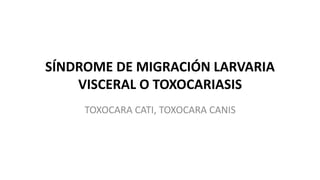 SÍNDROME DE MIGRACIÓN LARVARIA
VISCERAL O TOXOCARIASIS
TOXOCARA CATI, TOXOCARA CANIS
 