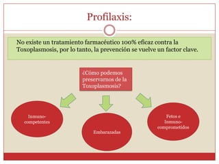 Tratamiento:Recién nacido asintomático: 	-Pirimetamina en conjunto con Sulfadiazina.Toxoplasmosis congénita:Recién nacido sintomático:	-Pirimetamina en conjunto con Sulfadiazina, más un tratamiento con conrticoides.