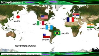 Toxoplasmosis
Prevalencia Mundial
Parasitosis Humana Botero 5ª Edición. septiembre 18, 2012 Libros Edición 2012
 