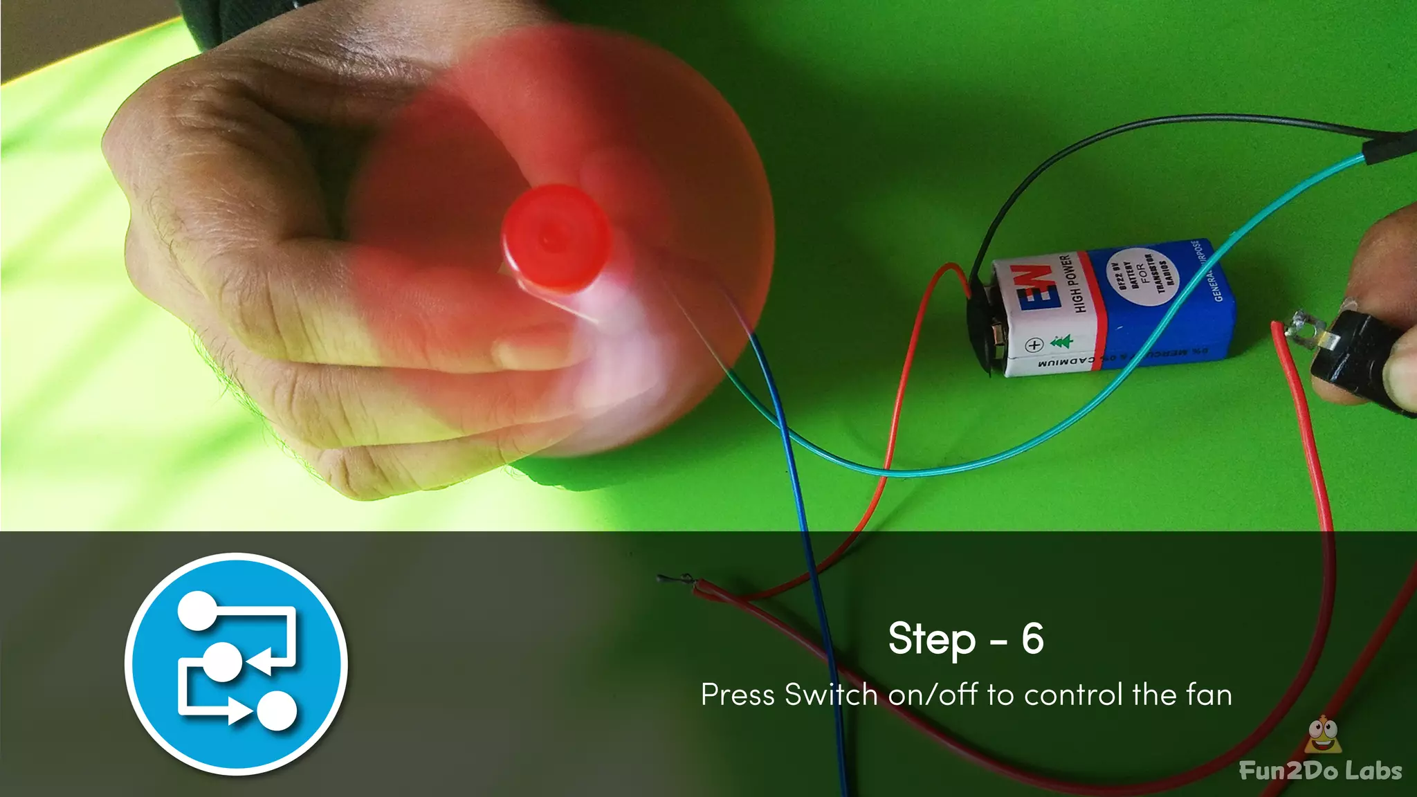 Fun Do Labs2
Step - 6
Press Switch on/off to control the fan
 