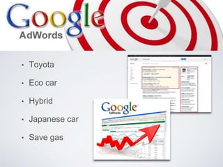 • Toyota 
• Eco car 
• Hybrid 
• Japanese car 
• Save gas 
 