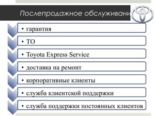 Послепродажное обслуживание
 