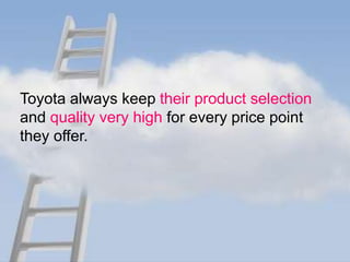 Toyota always keep their product selection
and quality very high for every price point
they offer.
 