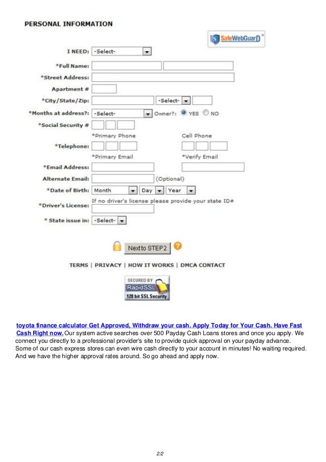 Toyota Finance Calculator 200 1000 Online Payday Loans In Australia