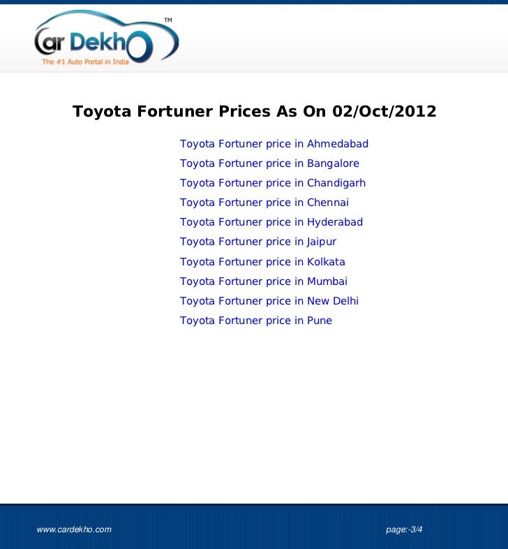 Toyota Fortuner Price 01oct2012