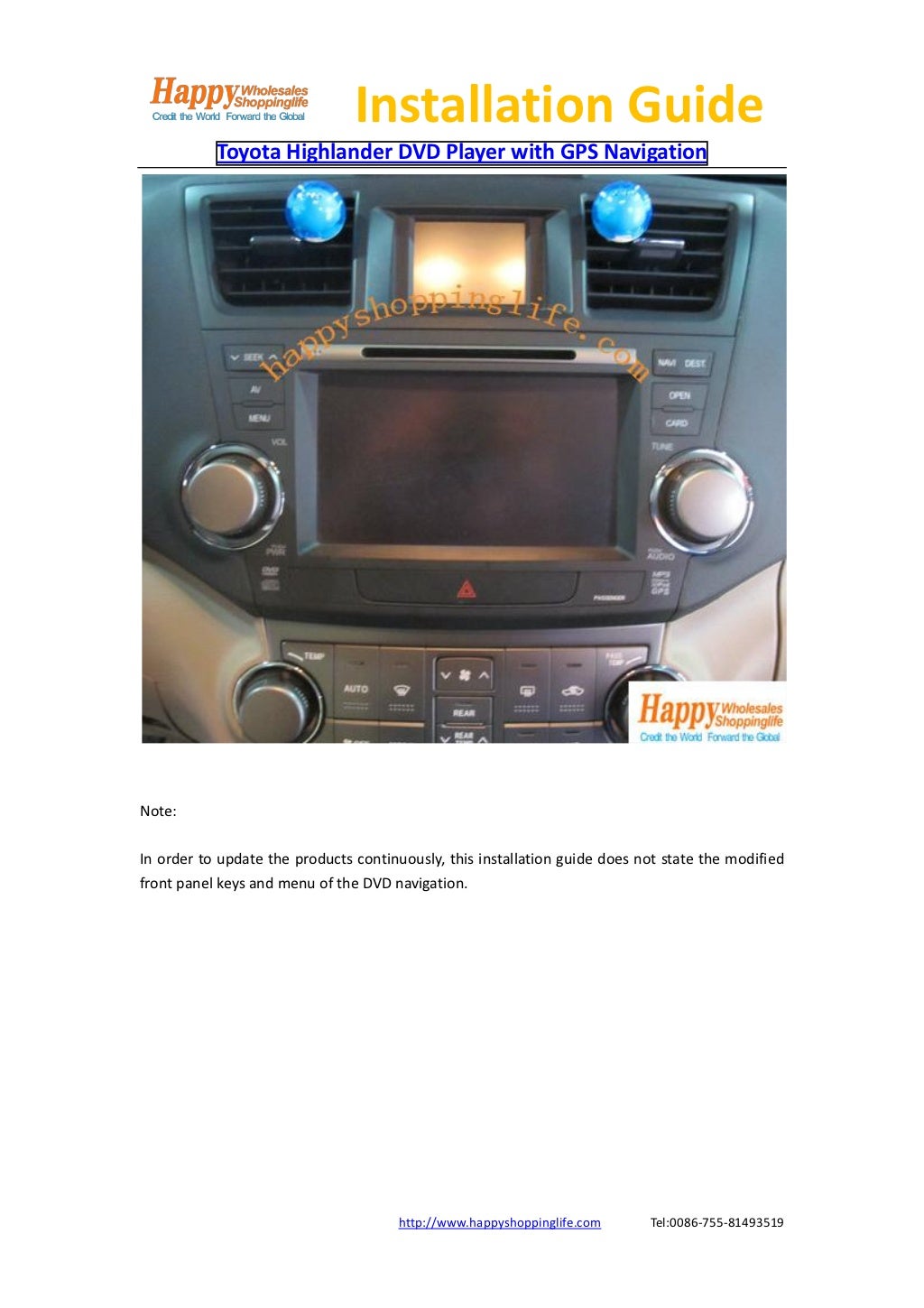 Toyota highlander dvd player gps navigation installation guide