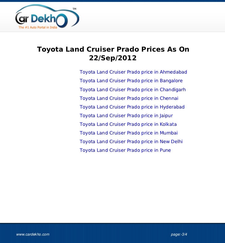 Toyota Land Cruiser Prado Price 21sep2012