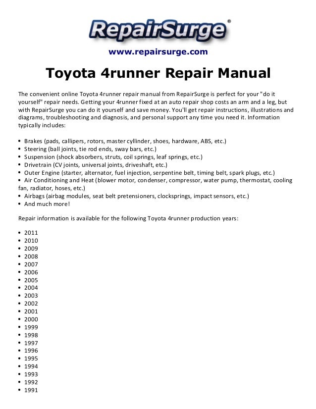 Toyota 4runner Repair Manual 1990 2011
