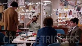 “So what are we doing, again?”
Who are we talking to?
And why are they
going to
believe us?
And how are we
going to tell them?
CREATIVETRIGGERS
 