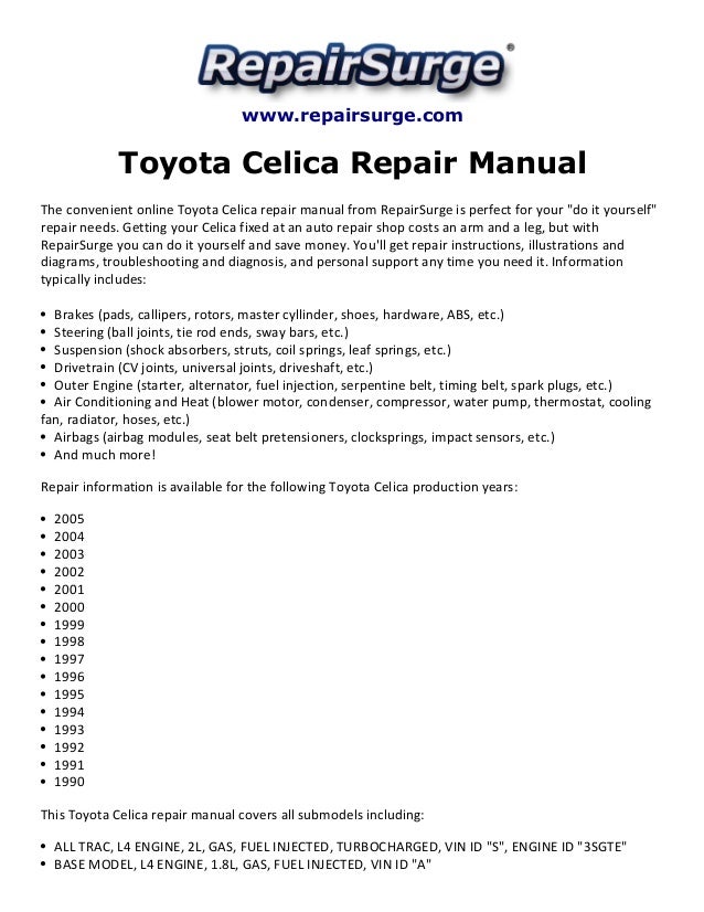 1996 toyota celica owners manual