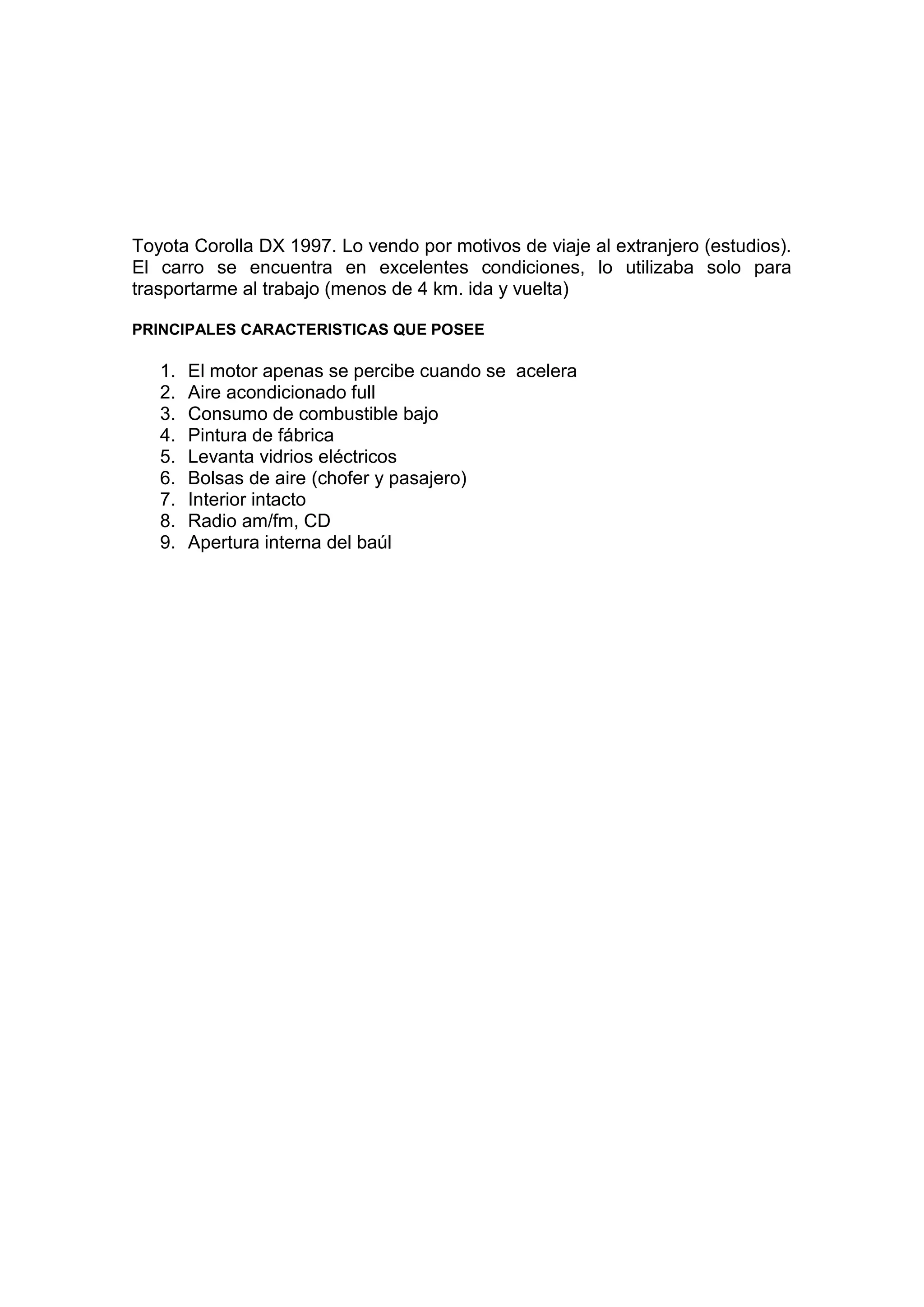 Toyota corolla dx 1997 | DOC | Automotive Industry | Industries