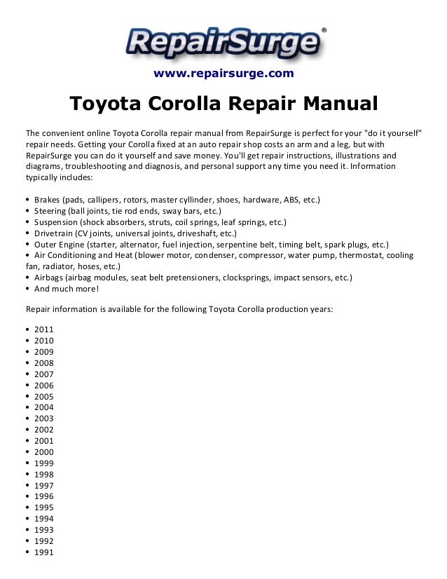 2006 toyota corolla service manual pdf