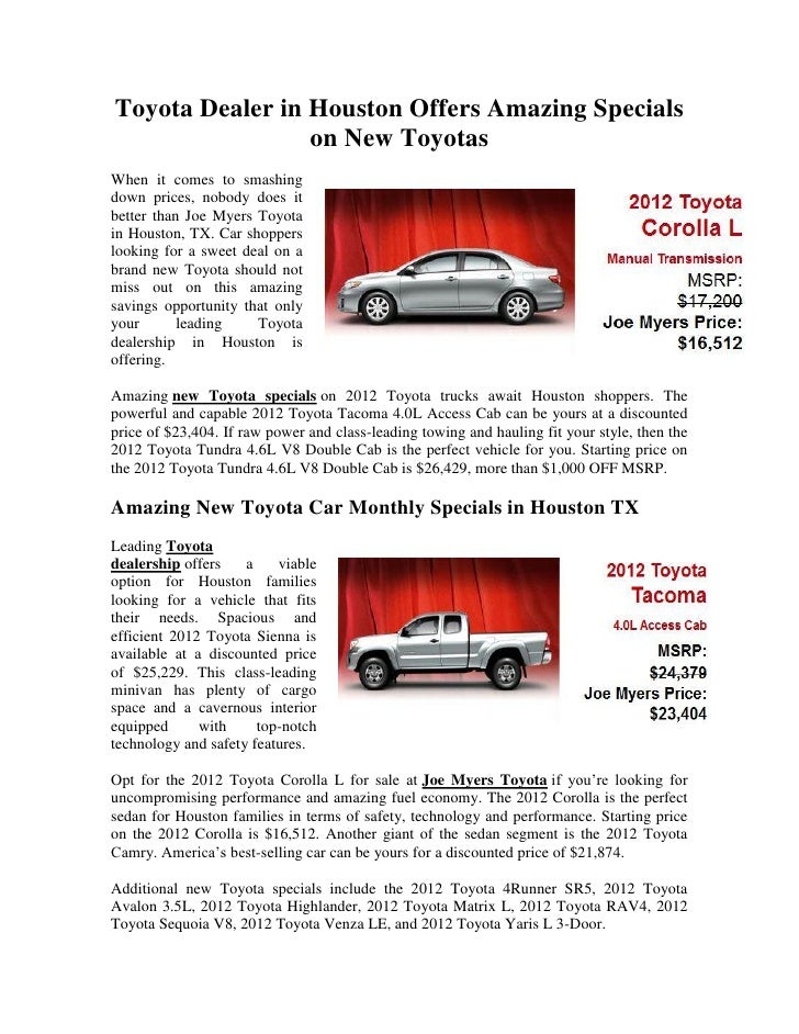 Toyota Dealer in Houston Offers Amazing Specials on New Toyotas