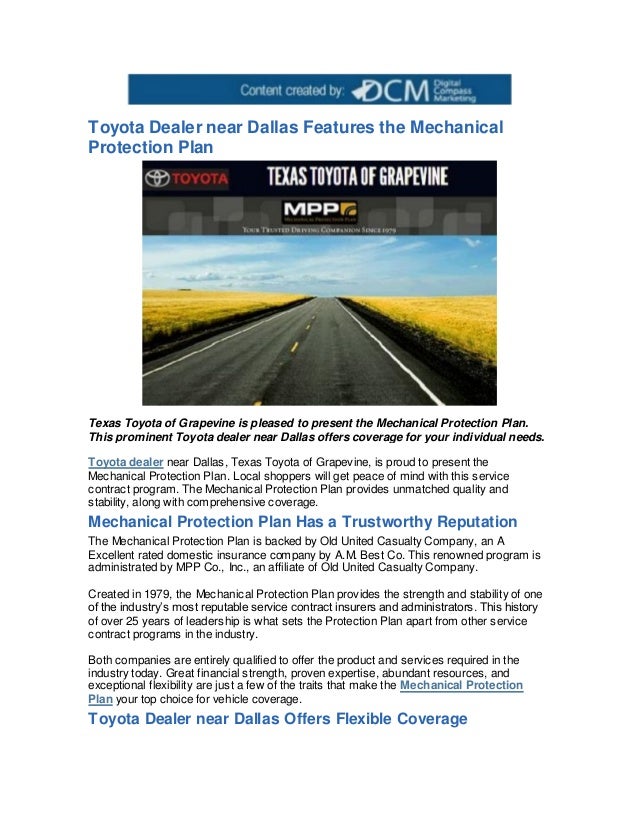 Toyota Dealer near Dallas Features the Mechanical Protection Plan