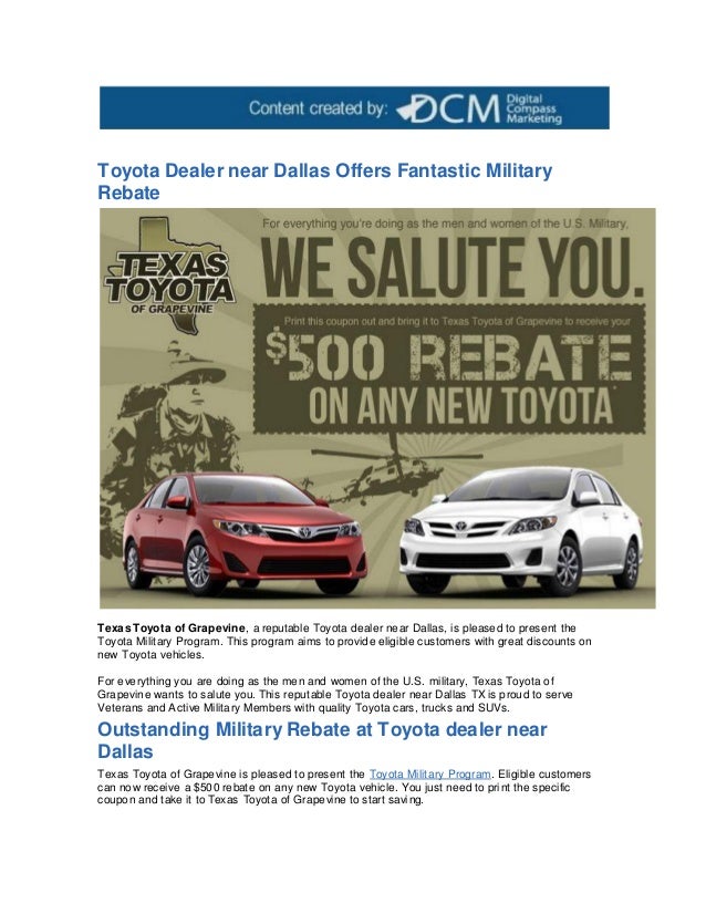 Toyota Dealer Near Dallas Offers Fantastic Military Rebate
