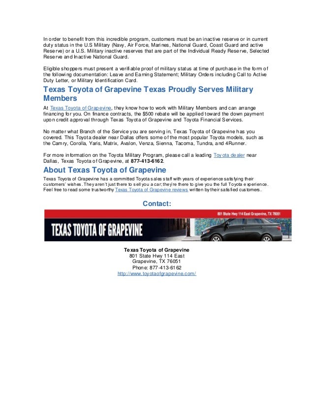 Dallas Toyota Dealers >> Toyota Dealer Near Dallas Offers Fantastic Military Rebate Dallas Toyota Dealers >> Toyota Dealer Near Dallas Offers Fantastic Military Rebate