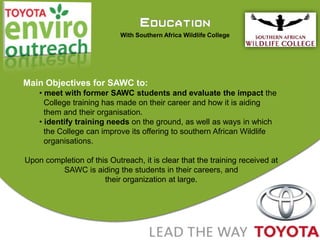  Conservation management and law enforcement with game rangers in Africa.     