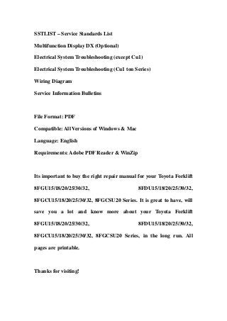 Toyota forklift 8 fgu151820253032, 8fdu151820253032, 8fgcu15182025303…
