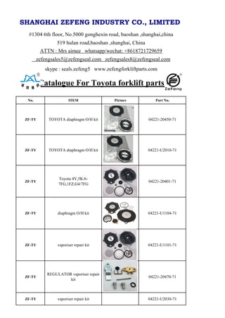 Toyota forklift spare parts factory zefeng 8618721729659 | PDF