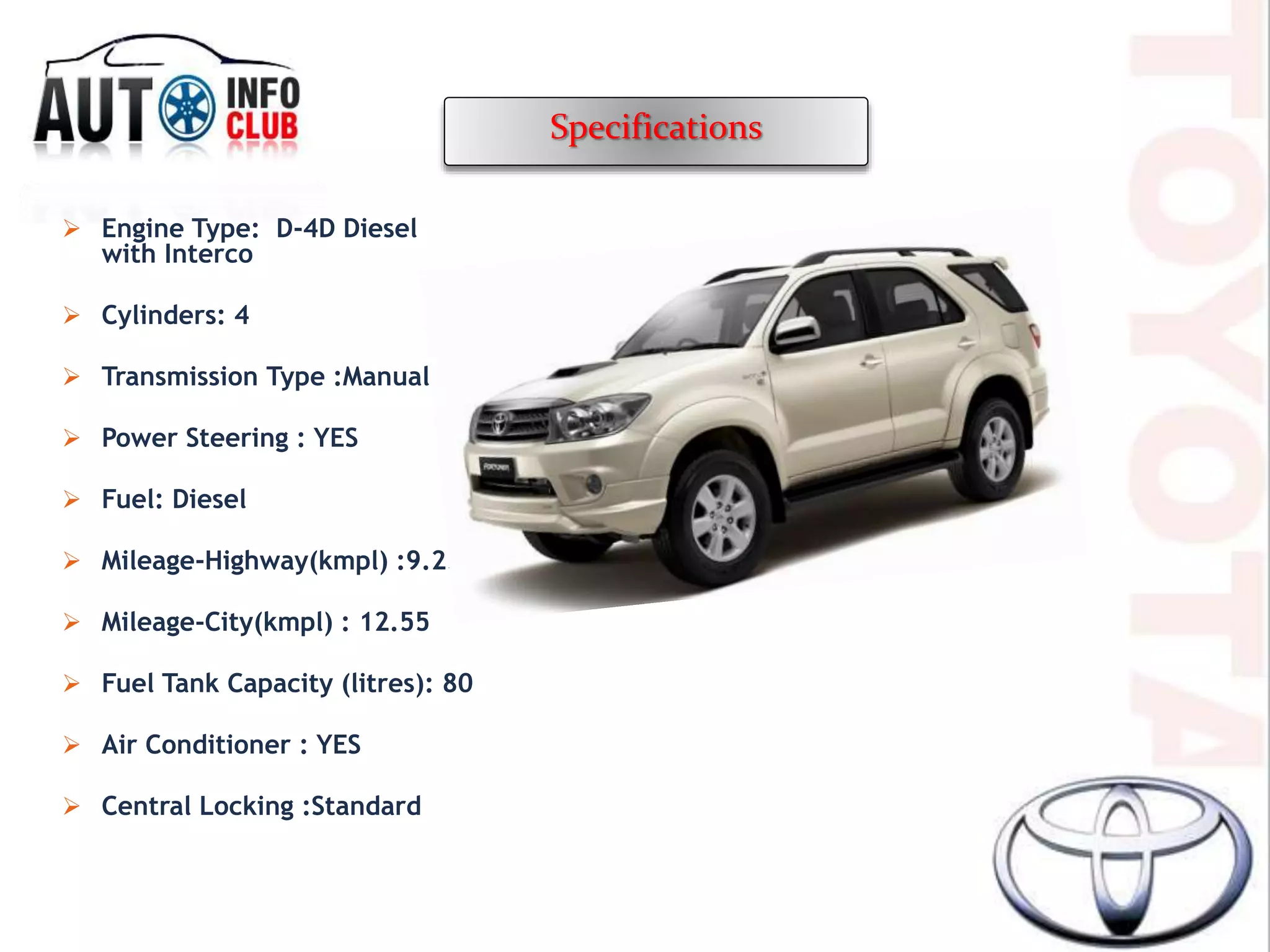 Fortuner Types Toyota Fortuner - Price, Images & Specification | PPTX