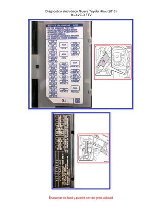 Diagnostico electrónico Nueva Toyota Hilux (2016)
1GD-2GD FTV
Escuchar es fácil y puede ser de gran utilidad
 