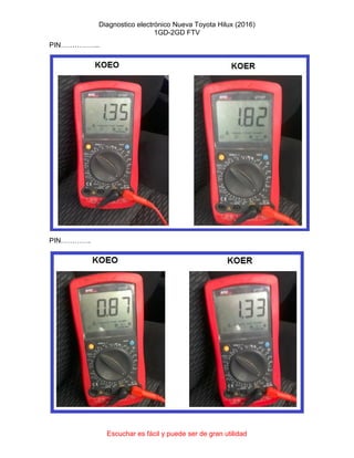 Diagnostico electrónico Nueva Toyota Hilux (2016)
1GD-2GD FTV
Escuchar es fácil y puede ser de gran utilidad
PIN……………..
PIN………….
 