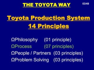 THE TOYOTA WAY 03/49Toyota Production System 14 PrinciplesPhilosophy	(01 principle)