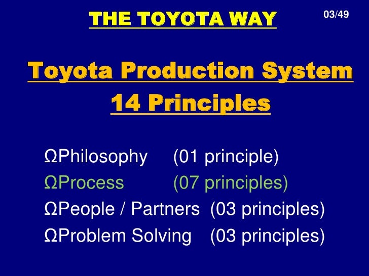14 principios toyota tps Las claves del éxito de toyota, trata sobre el enfoque de toyota hacia la gestión lean de su empresa el autor describe 14 principios de gestión que cualquier empresa debería adoptar. 14 principios toyota tps Las claves del éxito de toyota, trata sobre el enfoque de toyota hacia la gestión lean de su empresa el autor describe 14 principios de gestión que cualquier empresa debería adoptar.