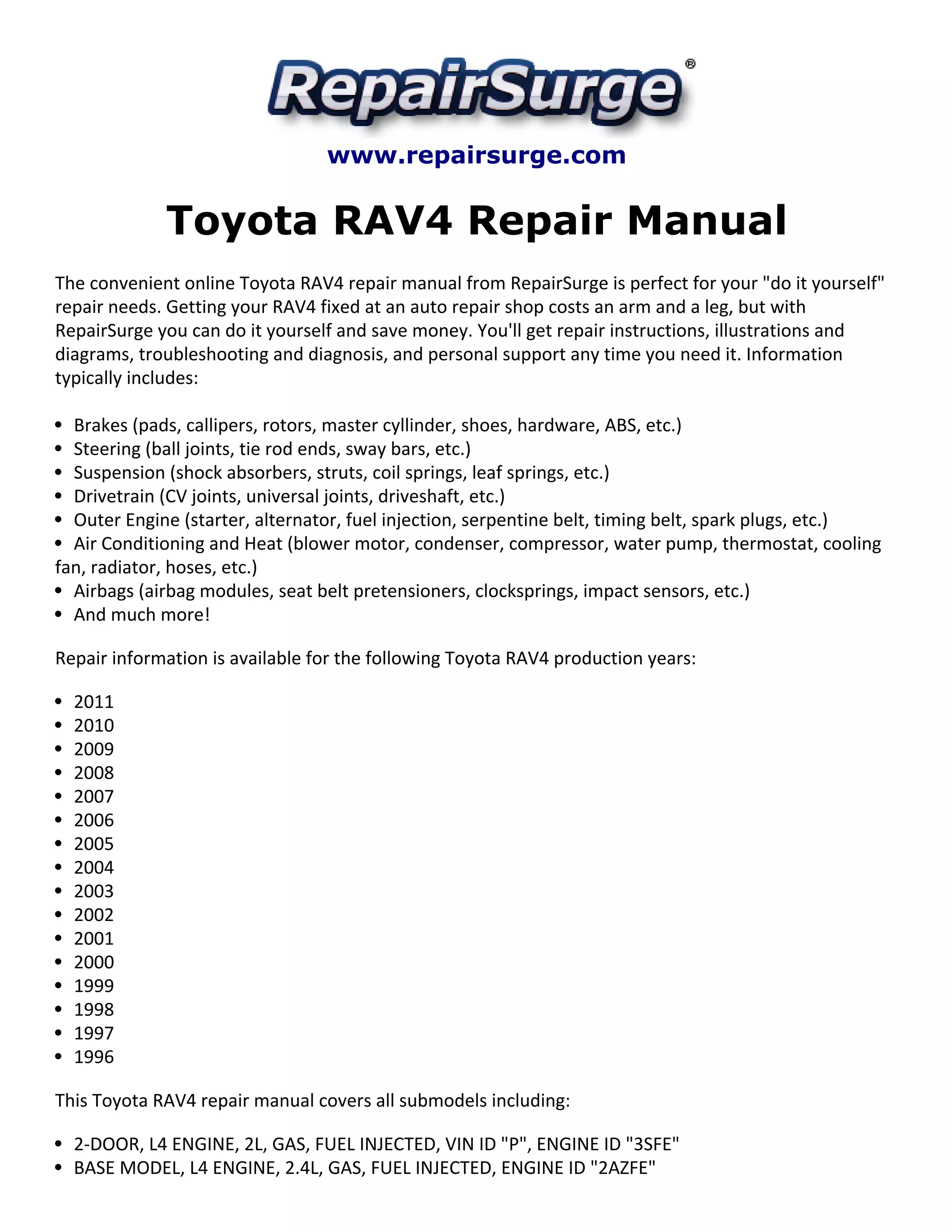 TOYOTA RAV4 2010 SERVICE MANUAL visual data 4