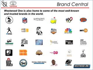 Brand Central
Westwood One is also home to some of the most well-known
and trusted brands in the world.

 