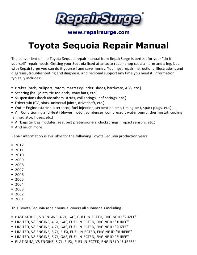 Toyota Sequoia Repair Manual 2001 2012