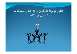 ‫ﻣﺸﻜﻼت‬ ‫ﺣﻼل‬ ‫ﺑﻪ‬ ‫را‬ ‫ﻛﺎرﮔﺮان‬ ‫ﺗﻮﻳﻮﺗﺎ‬ ‫ﭼﻄﻮر‬
‫ﺗﺒﺪﻳﻞ‬‫ﻛﻨﺪ‬ ‫ﻣﻲ‬
‫ماه‬ ‫مھر‬٩٢ 21‫تويوتا‬ ‫آموزشی‬ ‫سيستم‬:‫اول‬ ‫ويرايش‬ ‫رھبری‬ ‫يادگيری‬
 