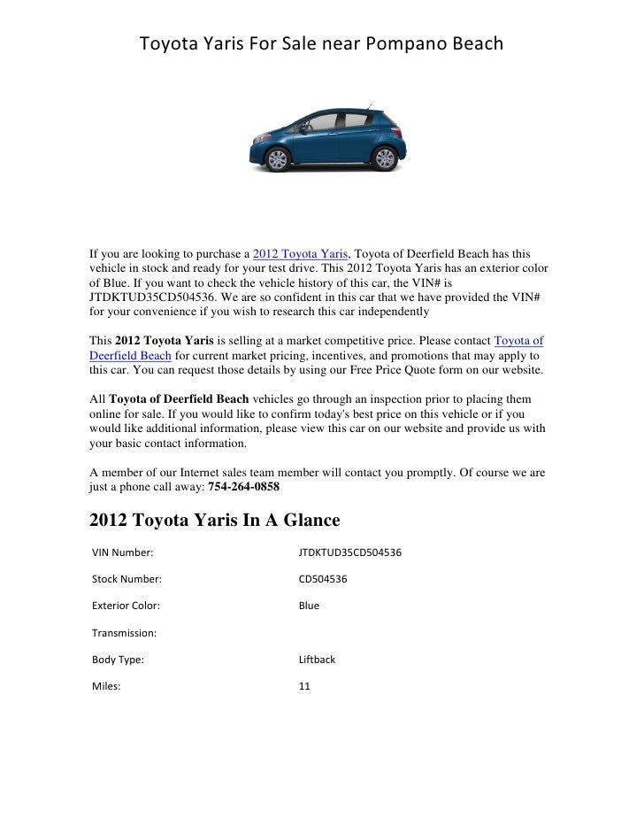 Toyota Yaris For Sale Near Pompano Beach