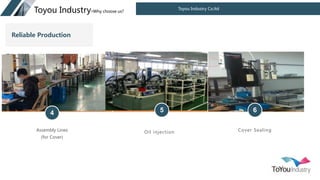 Toyou Industry Co.ltd
Toyou Industry-Why choose us?
Assembly Lines
(for Cover)
Cover Sealing
Oil injection
5 6
4
Reliable Production
 