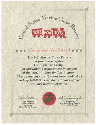 Toys For Tots Certificate