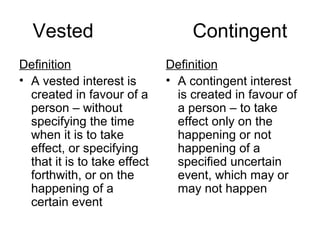 Difference between vested and contingent interest