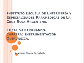 INSTITUTO ESCUELA DE ENFERMERÍA Y
ESPECIALIDADES PARAMÉDICAS DE LA
CRUZ ROJA ARGENTINA.
FILIAL SAN FERNANDO.
CARRERA: INSTRUMENTACIÓN
QUIRÚRGICA.
Alumna: Gisela Curuchet.
1
 
