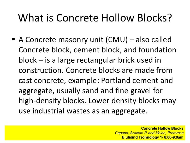 BT 1: Concrete Hollow Blocks