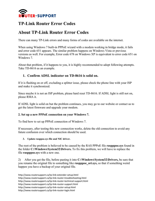 Tp link error codes PDF