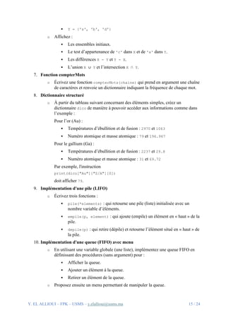 Travaux Pratiques Python : Exercices Progressifs sur les Structures ...